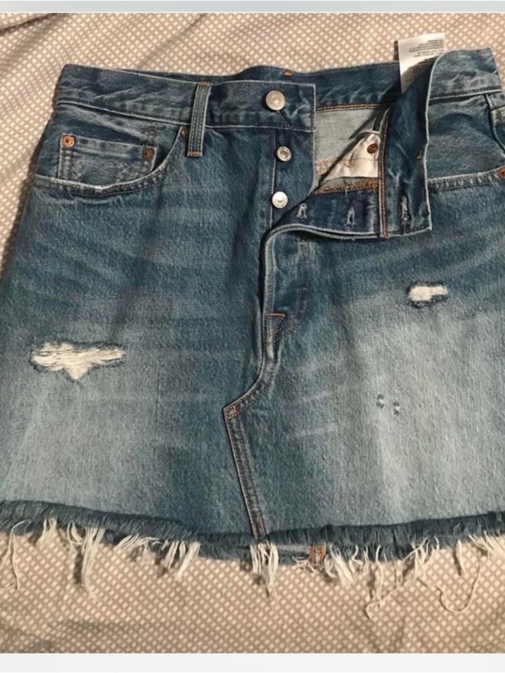 Levi's Distressed Light Blue Denim Mini Skirt